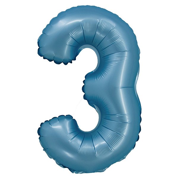 Balão Cromado com Canudo 16" Azul Número 3 - Silver Plastic - 1 Un