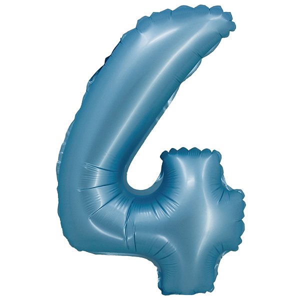 Balão Cromado com Canudo 16" Azul Número 4 - Silver Plastic - 1 Un