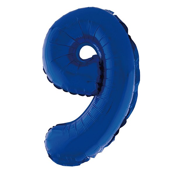Balão Metalizado Com Canudo 16" Azul Número 9 - Silver Plastic - 1 Unidade