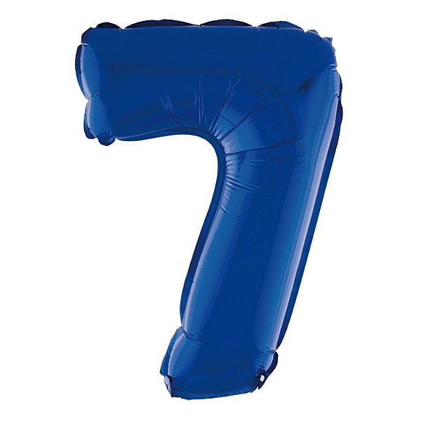 Balão Metalizado Com Canudo 16" Azul Número 7 - Silver Plastic - 1 Unidade