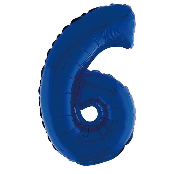 Balão Metalizado Com Canudo 16" Azul Número 6 - Silver Plastic - 1 Unidade