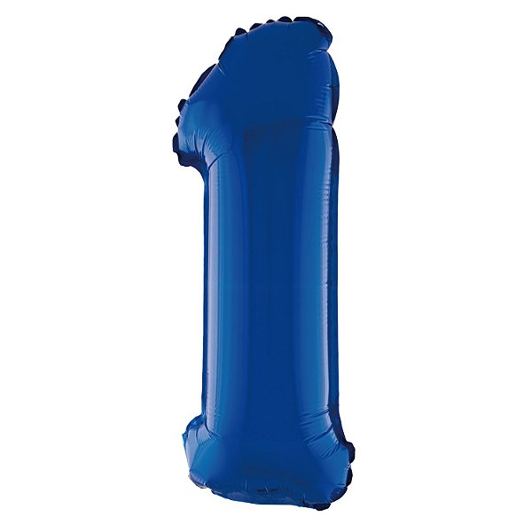 Balão Metalizado Com Canudo 16" Azul Número 1 - Silver Plastic - 1 Unidade