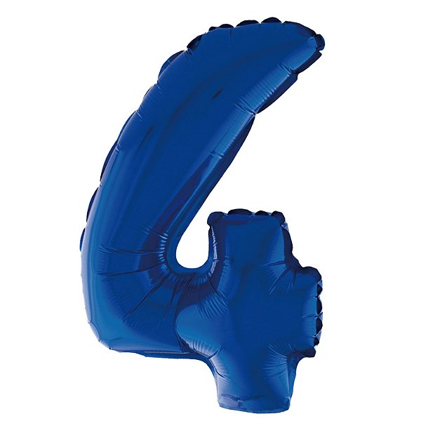 Balão Metalizado Com Canudo 16" Azul Número 4 - Silver Plastic - 1 Unidade