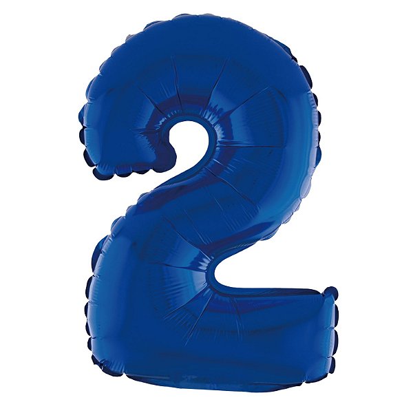Balão Metalizado Com Canudo 16" Azul Número 2 - Silver Plastic - 1 Unidade