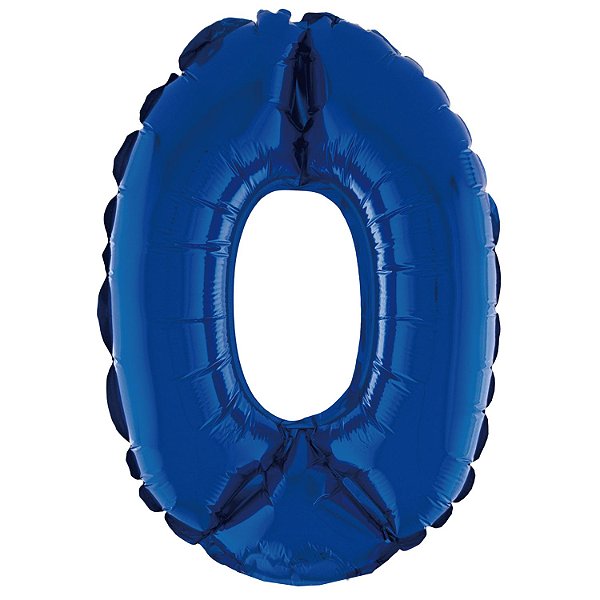 Balão Metalizado Com Canudo 16" Azul Número 0 - Silver Plastic - 1 Unidade