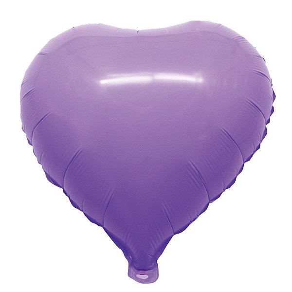 Balão Macaron Coração com Canudo Lilás 18" - Silver Plastic - 1 Un