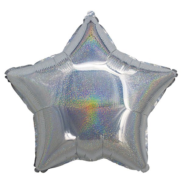 Balão Holográfico Estrela com Canudo Prateado 18" - Silver Plastic - 1 Unidade