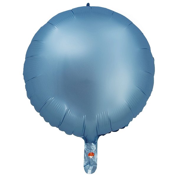 Balão Cromado Redondo com Canudo Azul Bebê 18" - Silver Plastic - 1 Unidade