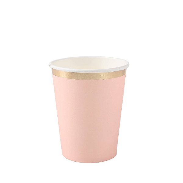 Copo de Papel 270ml Coração Rosa Borda Dourada - 8 Un