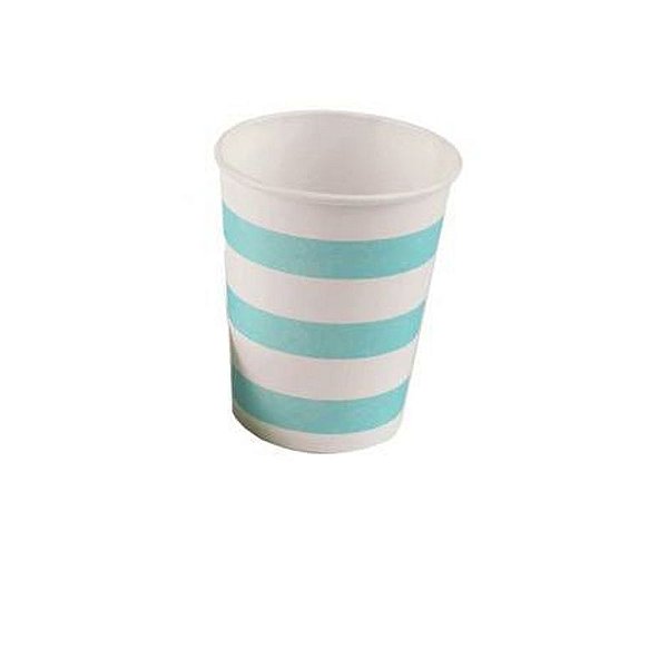 Copo de Papel 270ml Listrado Azul Bebê - 10 Un