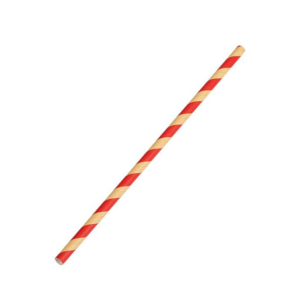Canudo de Papel Listrado 19,5cm Kraft/Vermelho - 12 Un
