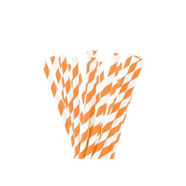 Canudo de Papel Listrado 19,5cm Laranja - 12 Un