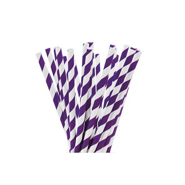 Canudo de Papel Listrado 19,5cm Roxo - 12 Un
