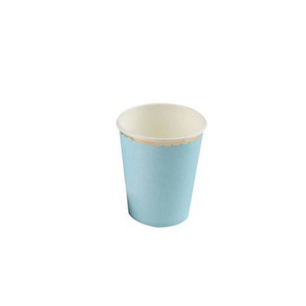 Copo de Papel 270ml Azul Bebê Borda Dourada - 10 Unidade