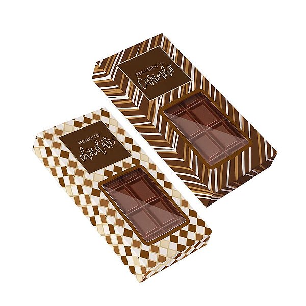 Caixa Tablete com Visor Tons de Chocolate Composê 14,5x7,5x3,2cm - 100 Un