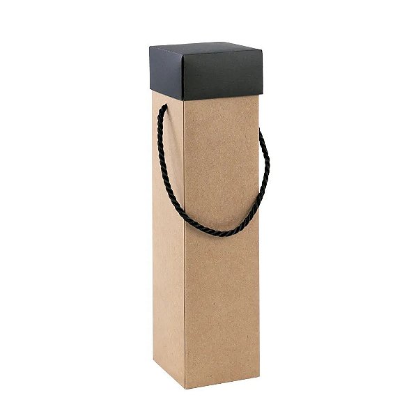 Caixa Para Vinho com Alça Kraft/Preto 8x8x33cm - 10 Un