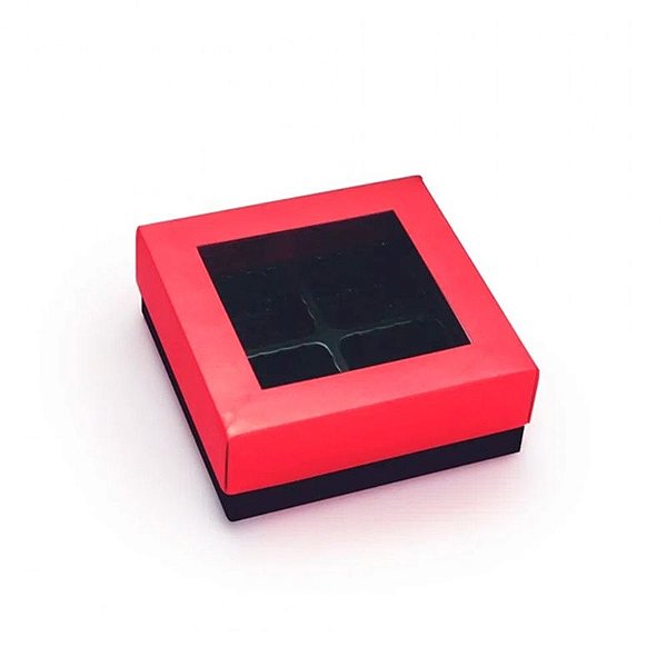 Caixa Para 4 Bombons Garbo Vermelho Fosco 9,3x9,3x3,5cm - 10 Un