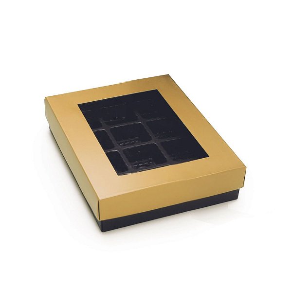 Caixa Para 12 Bombons Garbo Ouro Fosco 17,5x14x3,5cm - 10 Un