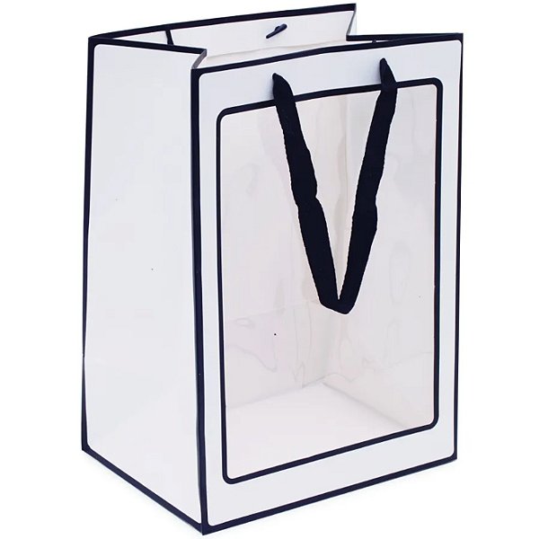 Sacola Retangular com Visor Liso G 35x25x18cm Branco - 10 Un