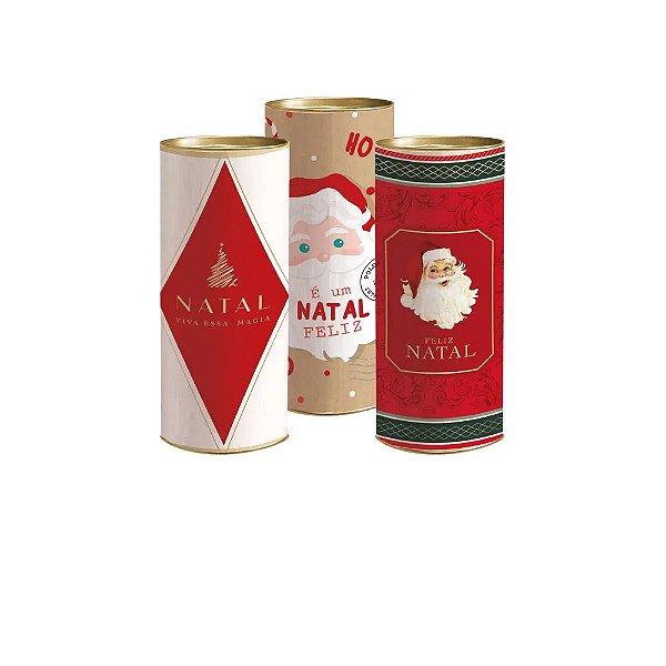 Lata Para Presente Rígida Sortido de Natal M 10x24cm - 6 Un