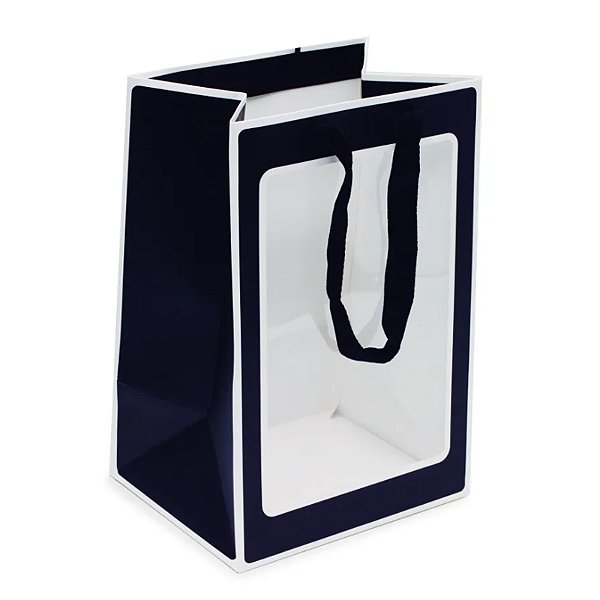 Sacola Retangular com Visor Liso P 30x20x16cm Preto - 10 Un