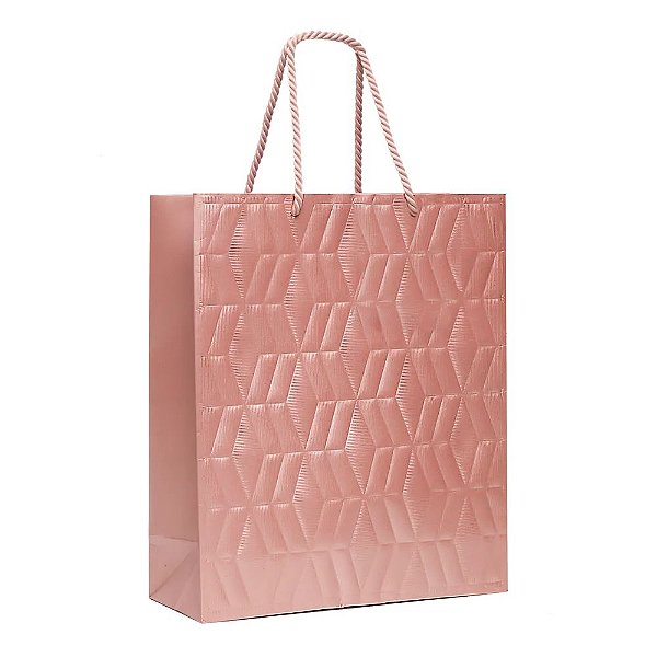 Sacola Premium Lisa Rosê Gold com Relevo G 34x38x15cm - 10 Un