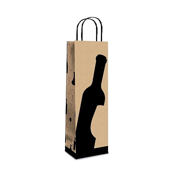 Sacola de Papel Tim Tim Pardo e Preto Garrafa 35x13x8cm - 10 Un