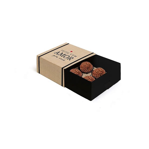 Caixa Luva com Puxador Para 4 Docinhos Feito com Amor 9x9x4,5cm - 100 Un