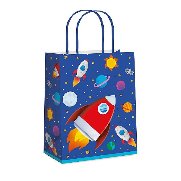 Sacola de Papel Foguete Cósmico M 26x19,5x9,5cm - 10 Un
