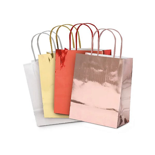Sacola de Papel Laminado Metal Sortido Brilho M 26x19,5x9,5cm - 10 Un