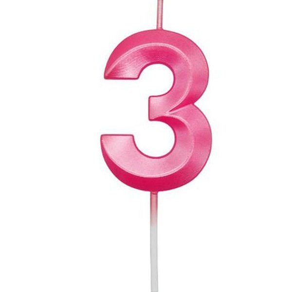 Vela Mini Design Rosa Número 3 - 1 Un