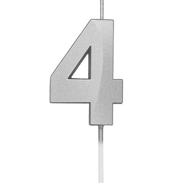 Vela Mini Design Prata Número 4 - 1 Un