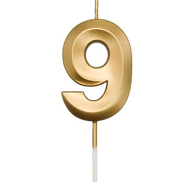 Vela Mini Design Dourada - Número 9 - 1 Un