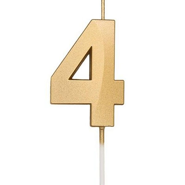 Vela Mini Design Dourada  Número 4 - 1 Un