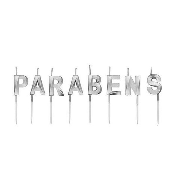 Vela Design Parabéns Prata - 8 Un