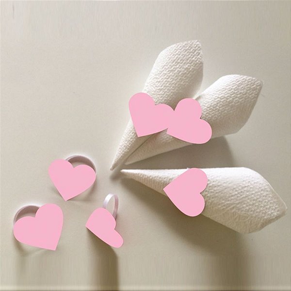 Porta Guardanapo Corações Rosa - 6 un