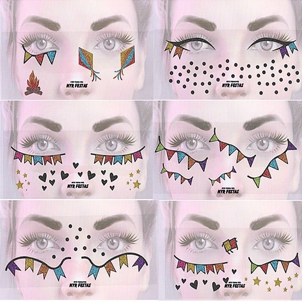 Adesivo Facial com Glitter para Festa Junina - Modelos Sortidos