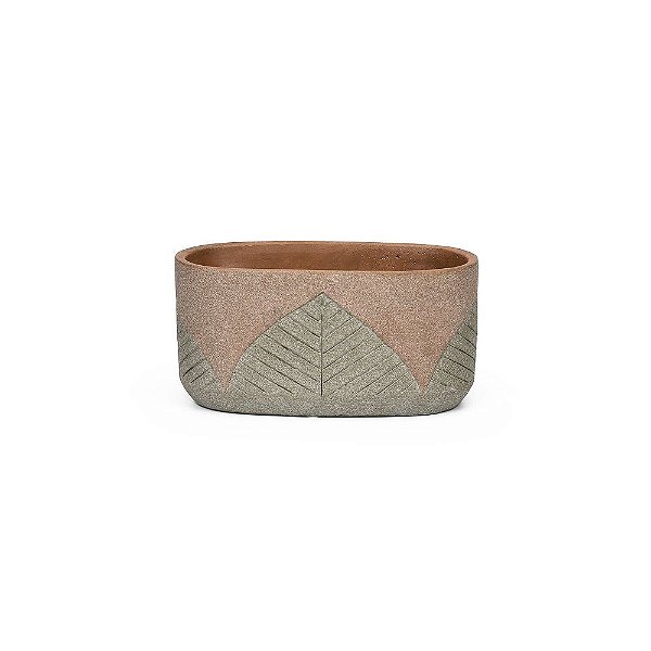 Cachepot Cerâmica Oval Folhas 10,5x19,5x9,5cm - 1 Un