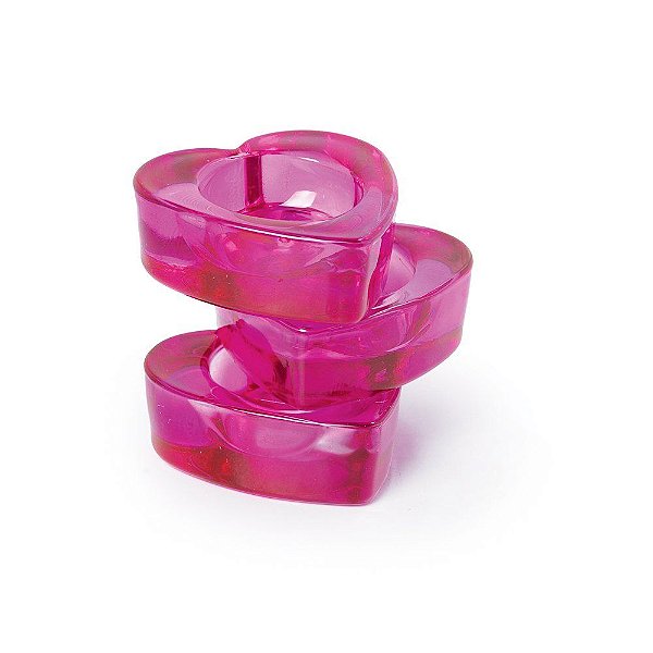 Suporte de Vidro Porta Velas Coração Pink - 3 Un