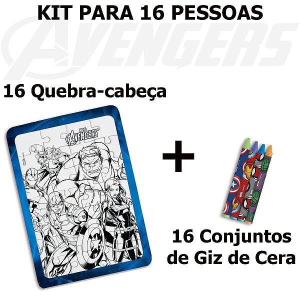 Lembrancinha Infantil - Quebra-Cabeça com Giz de Cera Vingadores Avengers - 16 Kits