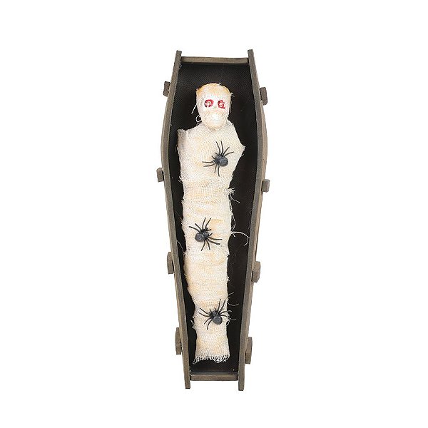 Caveira Múmia no Caixão Com Som, Luz e Movimento 44cm - 1 Un