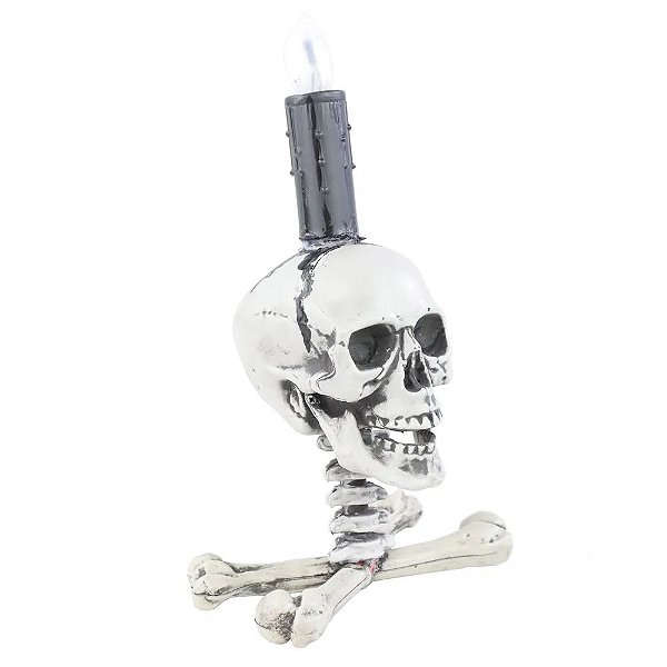 Castiçal Eletrônico Caveira Halloween 28cm - 1 Un