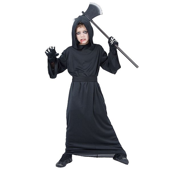 Fantasia Halloween Infantil - Morte Sombria M 6 a 8 Anos - 1 Un
