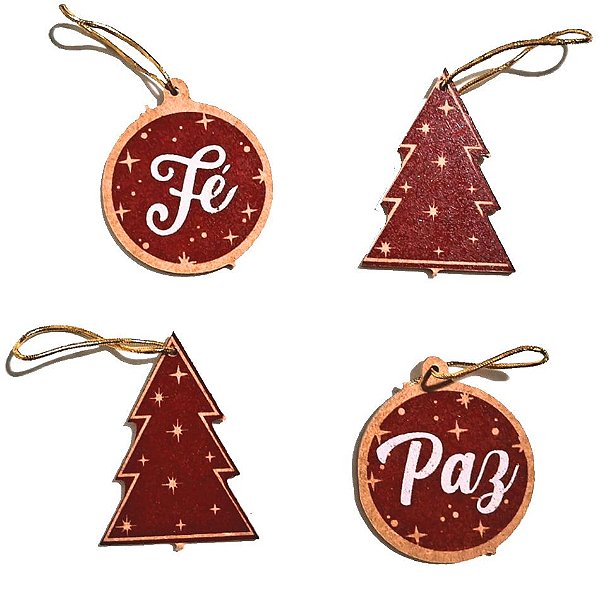 Kit Pingentes de Natal Árvore, Paz e Fé NA1701 - 4 Un