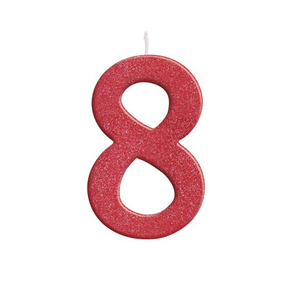 Vela Grande N°8 Vermelho com Glitter