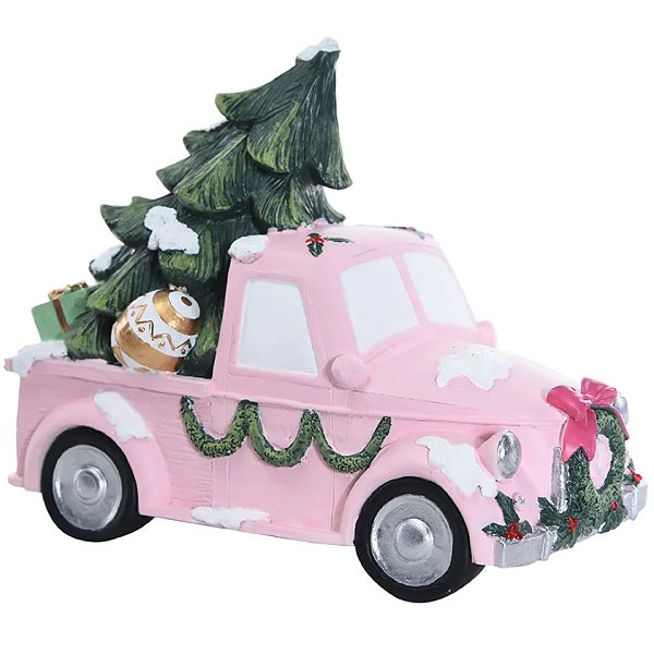 Caminhonete Decorativa em Resina Rosa 17cm - 1 Un