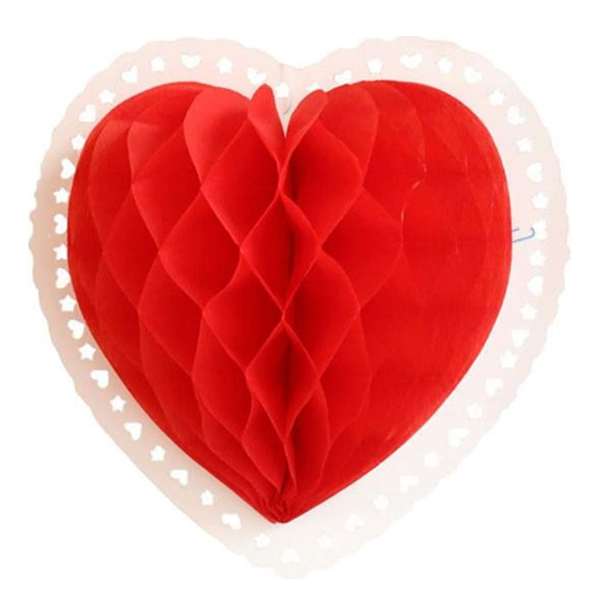 Enfeite de Papel Coração Dupla Face 23cm Vermelho - 1 Un