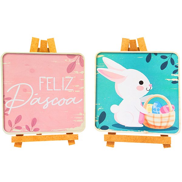 Kit Mini Cavaletes Quadrado Feliz Páscoa - 2 Un