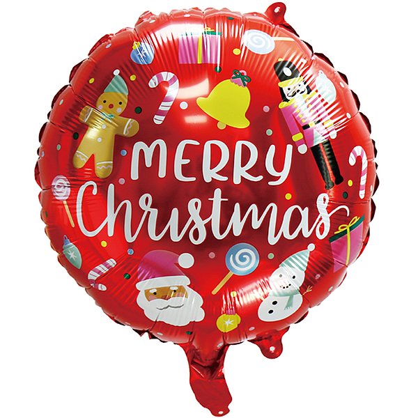 Balão Metalizado Redondo 18" Natal Merry Christmas Vermelho - 1 Un