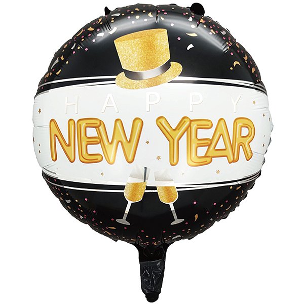 Balão Metalizado Redondo 18" Natal New Year - 1 Un